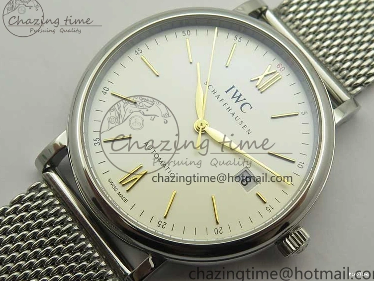 MIROTIME 0111 Breathable Portofino IW356501 SS V3 MK 1:1 Best Edition White Dial Gold Markers On SS Mesh Bracelet MIYOTA 7197